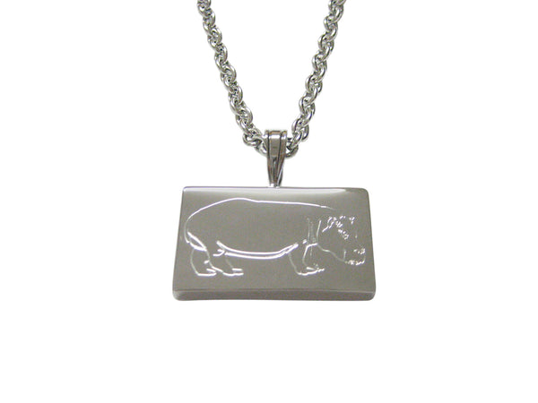 Silver Toned Etched Hippo Pendant Necklace