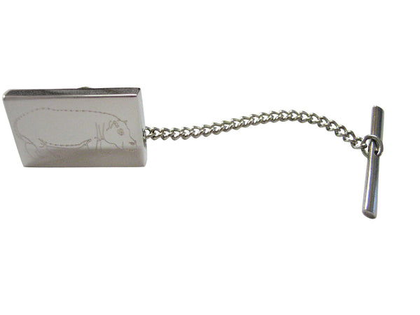 Silver Toned Etched Hippo Tie Tack