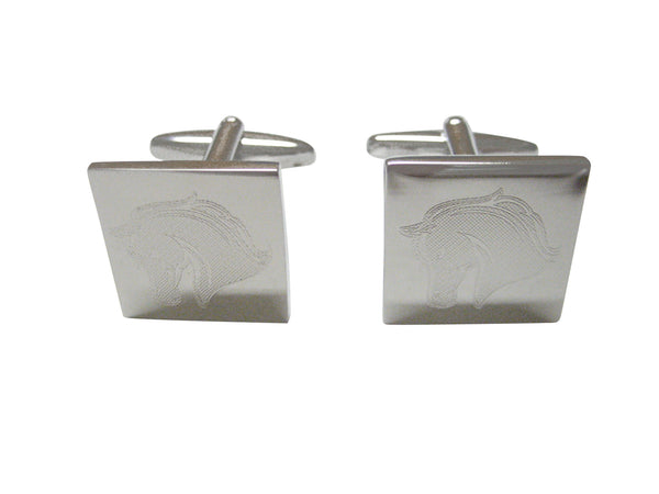 Silver Toned Etched Horse Head Cufflinks