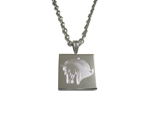 Silver Toned Etched Horse Head Pendant Necklace