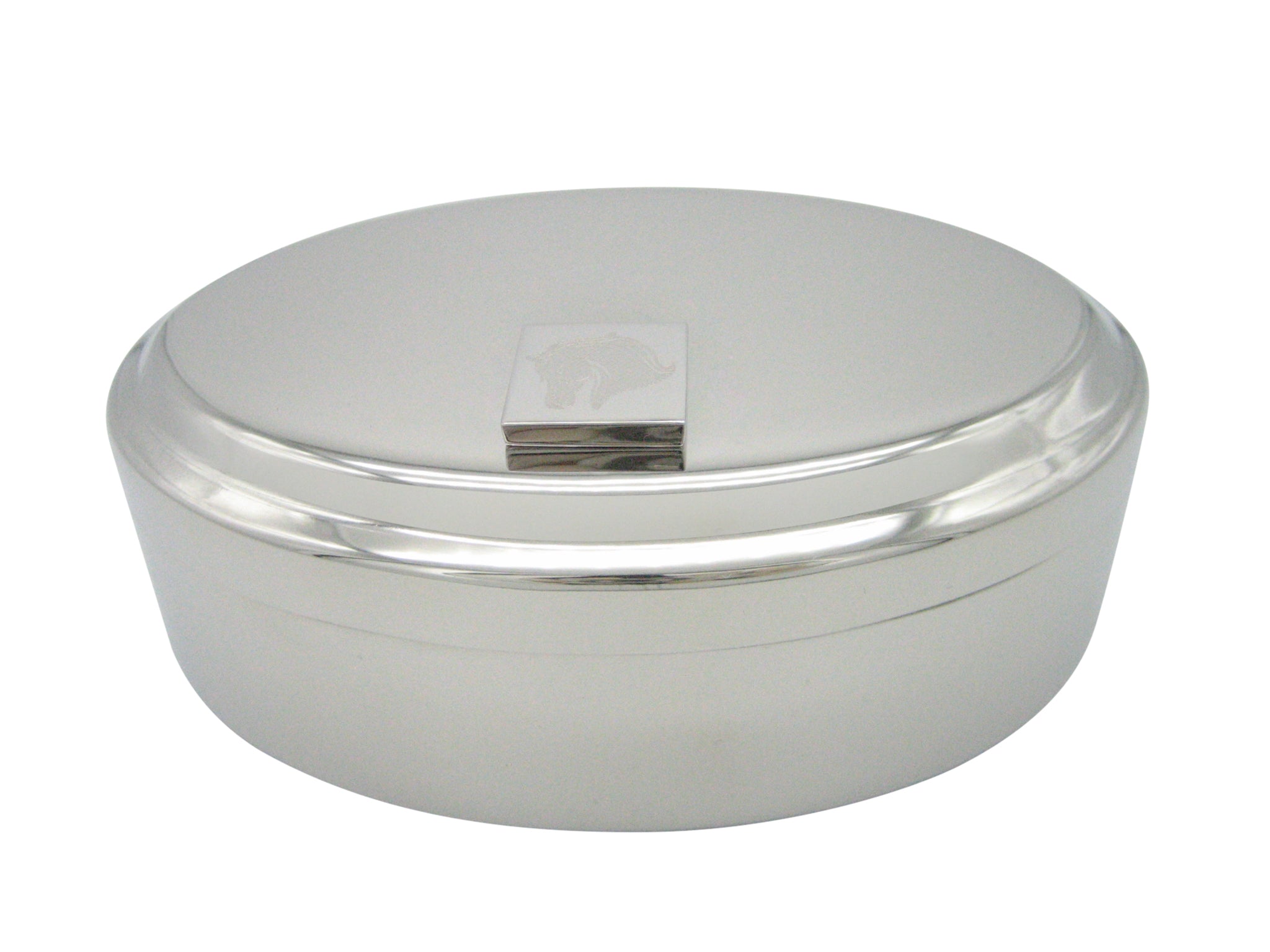 Silver Toned Etched Horse Head Pendant Oval Trinket Jewelry Box