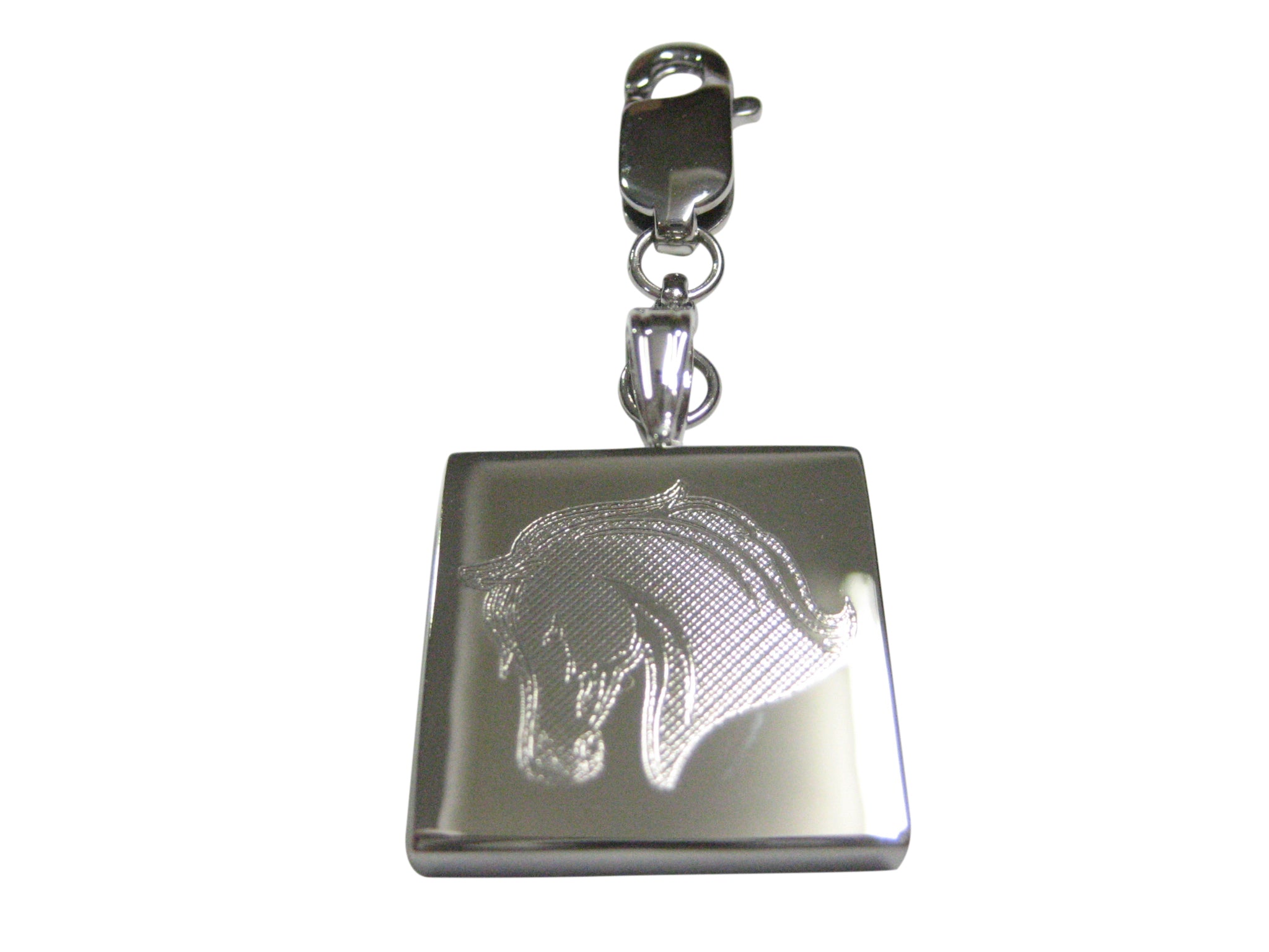 Silver Toned Etched Horse Head Pendant Zipper Pull Charm