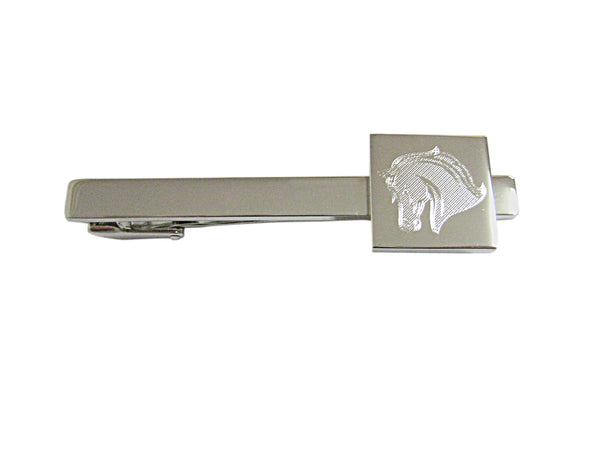 Silver Toned Etched Horse Head Square Tie Clip