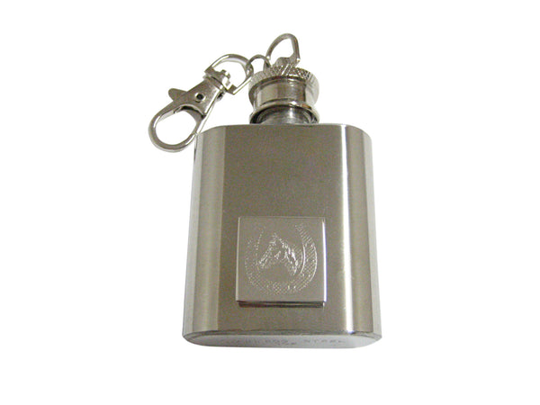 Silver Toned Etched Horse and Horse Shoe 1 Oz. Stainless Steel Key Chain Flask