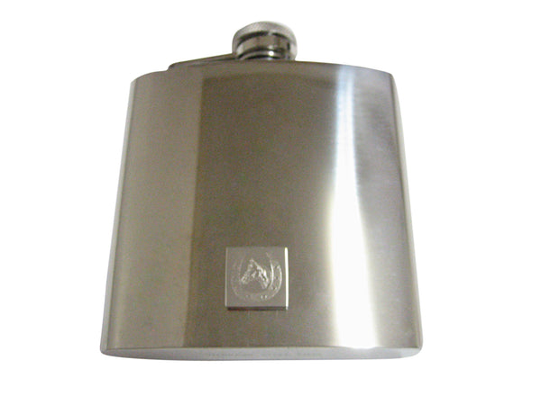 Silver Toned Etched Horse and Horse Shoe 6 Oz. Stainless Steel Flask