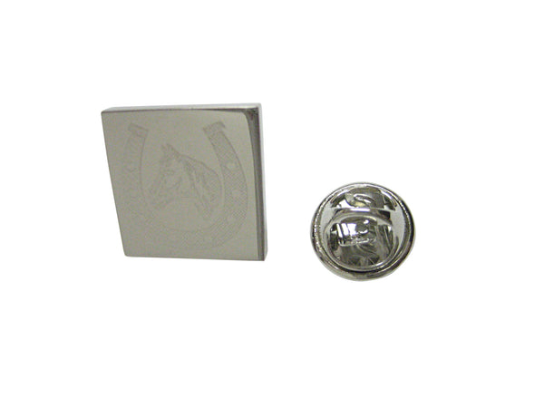 Silver Toned Etched Horse and Horse Shoe Lapel Pin