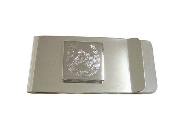 Silver Toned Etched Horse and Horse Shoe Money Clip