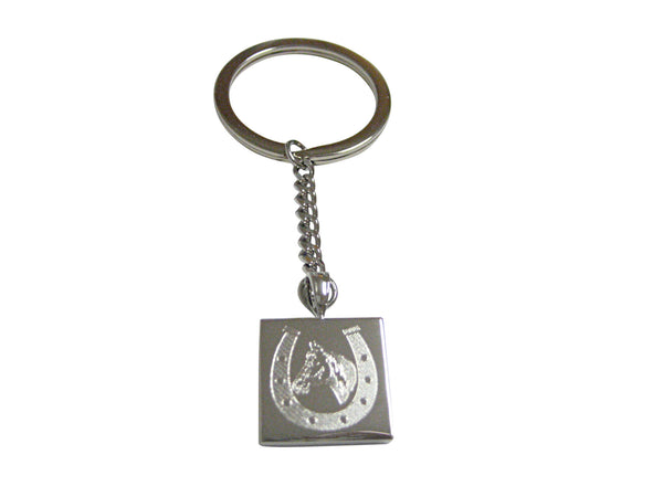 Silver Toned Etched Horse and Horse Shoe Pendant Keychain