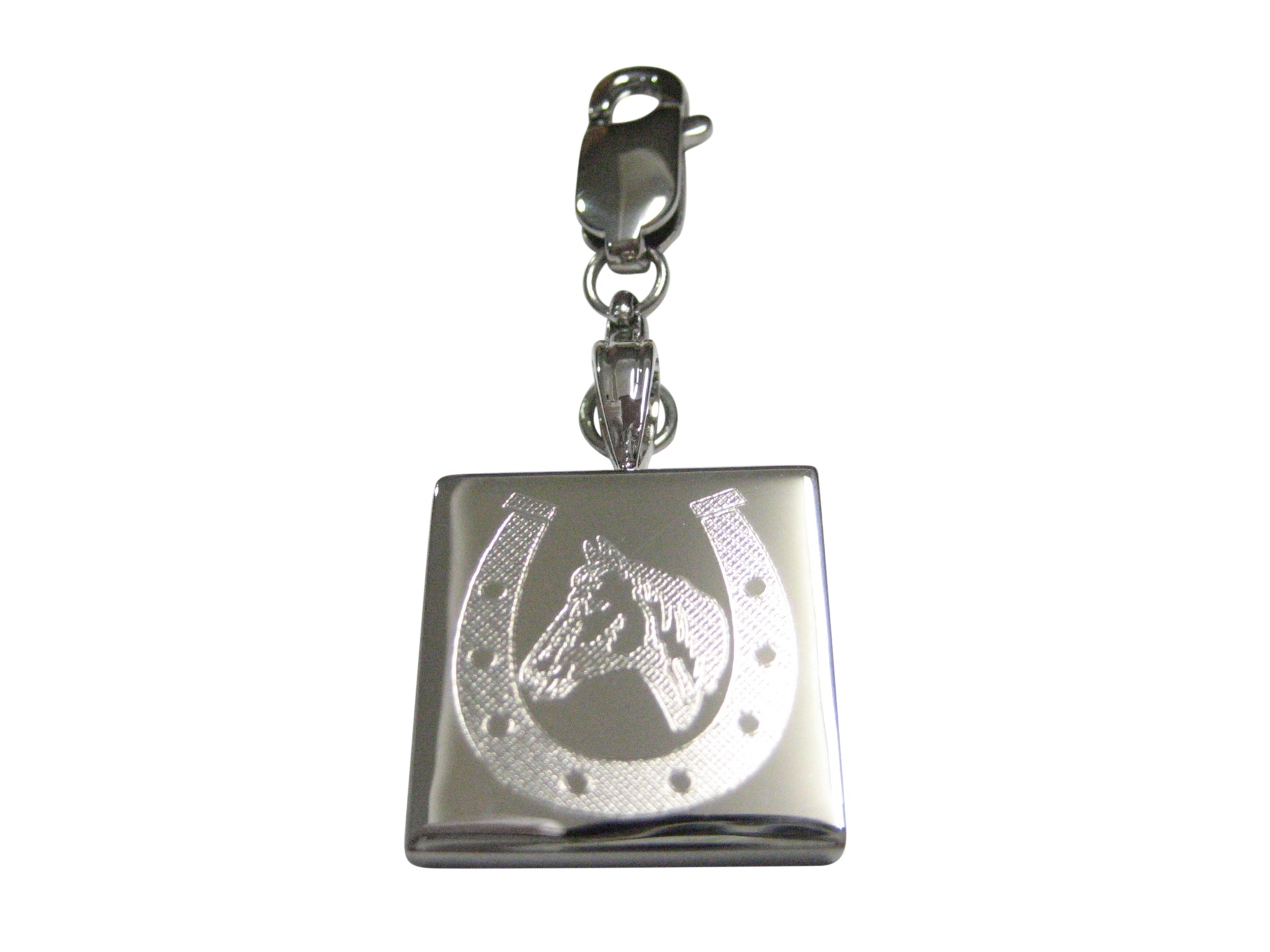 Silver Toned Etched Horse and Horse Shoe Pendant Zipper Pull Charm