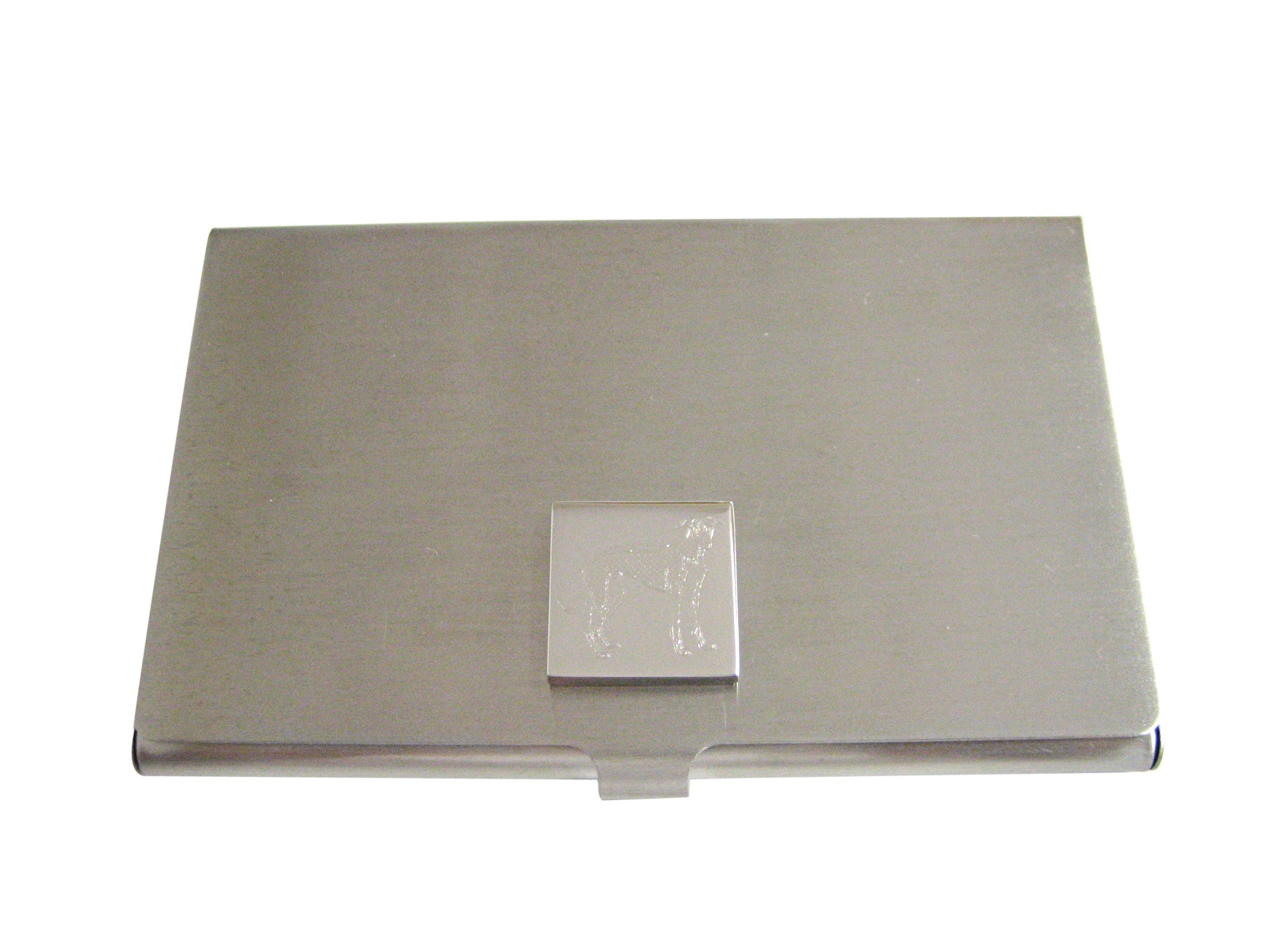 Silver Toned Etched Hound Dog Business Card Holder