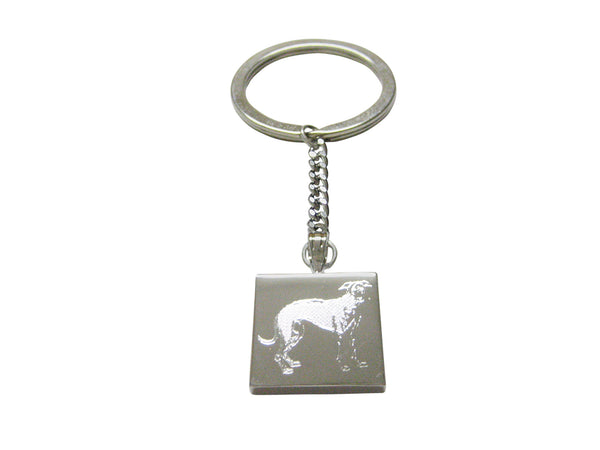 Silver Toned Etched Hound Dog Keychain