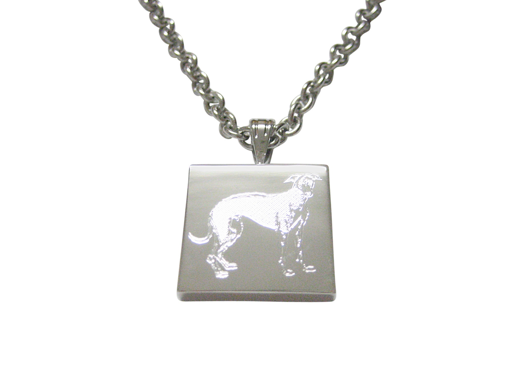 Silver Toned Etched Hound Dog Pendant Necklace