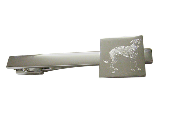 Silver Toned Etched Hound Dog Square Tie Clip