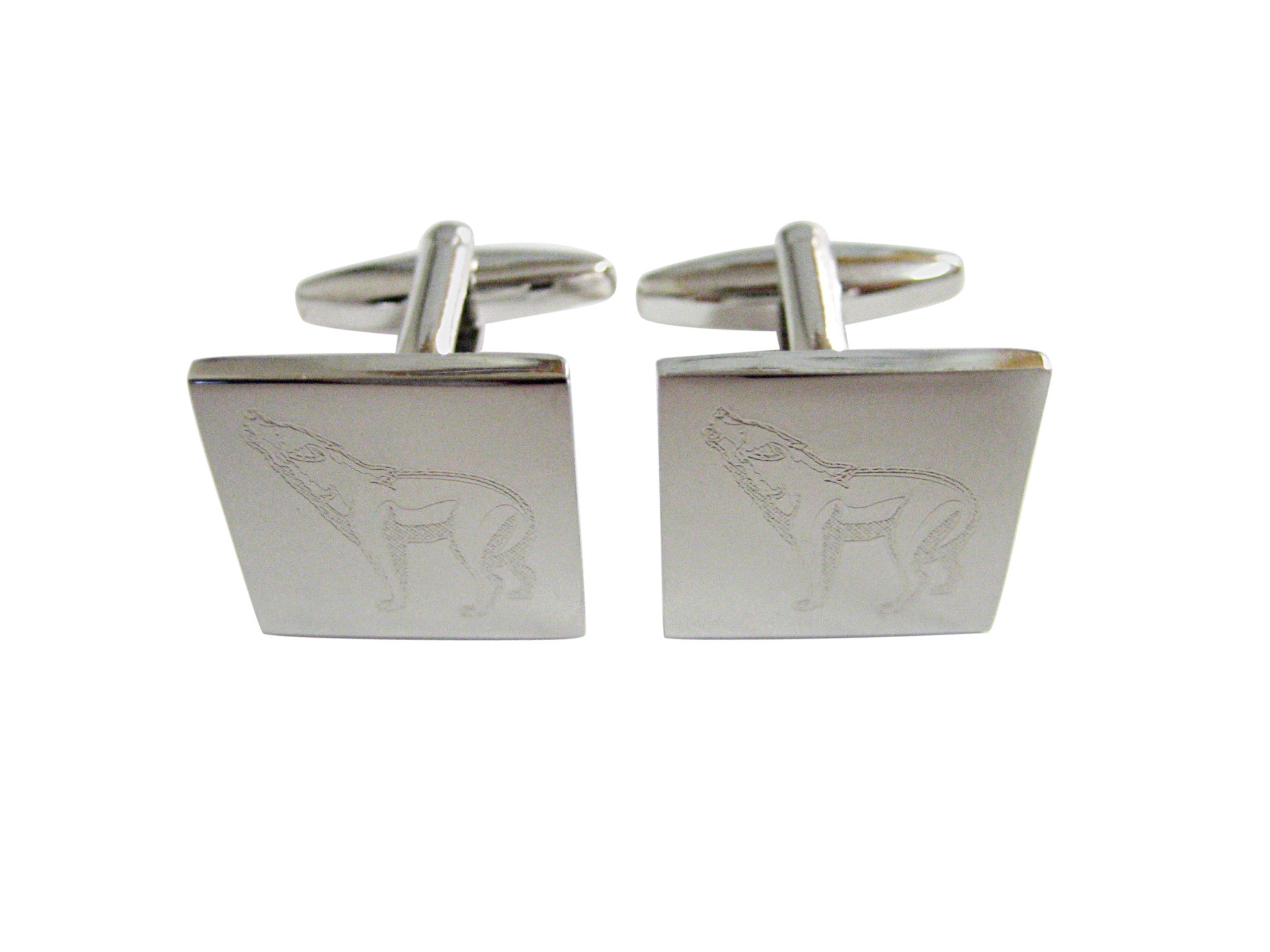 Silver Toned Etched Howling Wolf Cufflinks