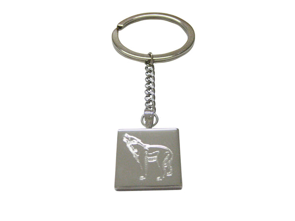 Silver Toned Etched Howling Wolf Keychain