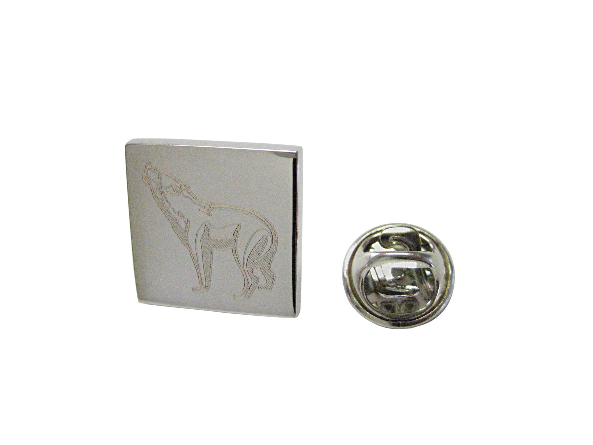Silver Toned Etched Howling Wolf Lapel Pin