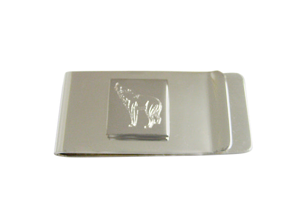 Silver Toned Etched Howling Wolf Money Clip