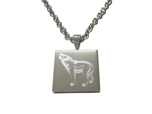 Silver Toned Etched Howling Wolf Necklace