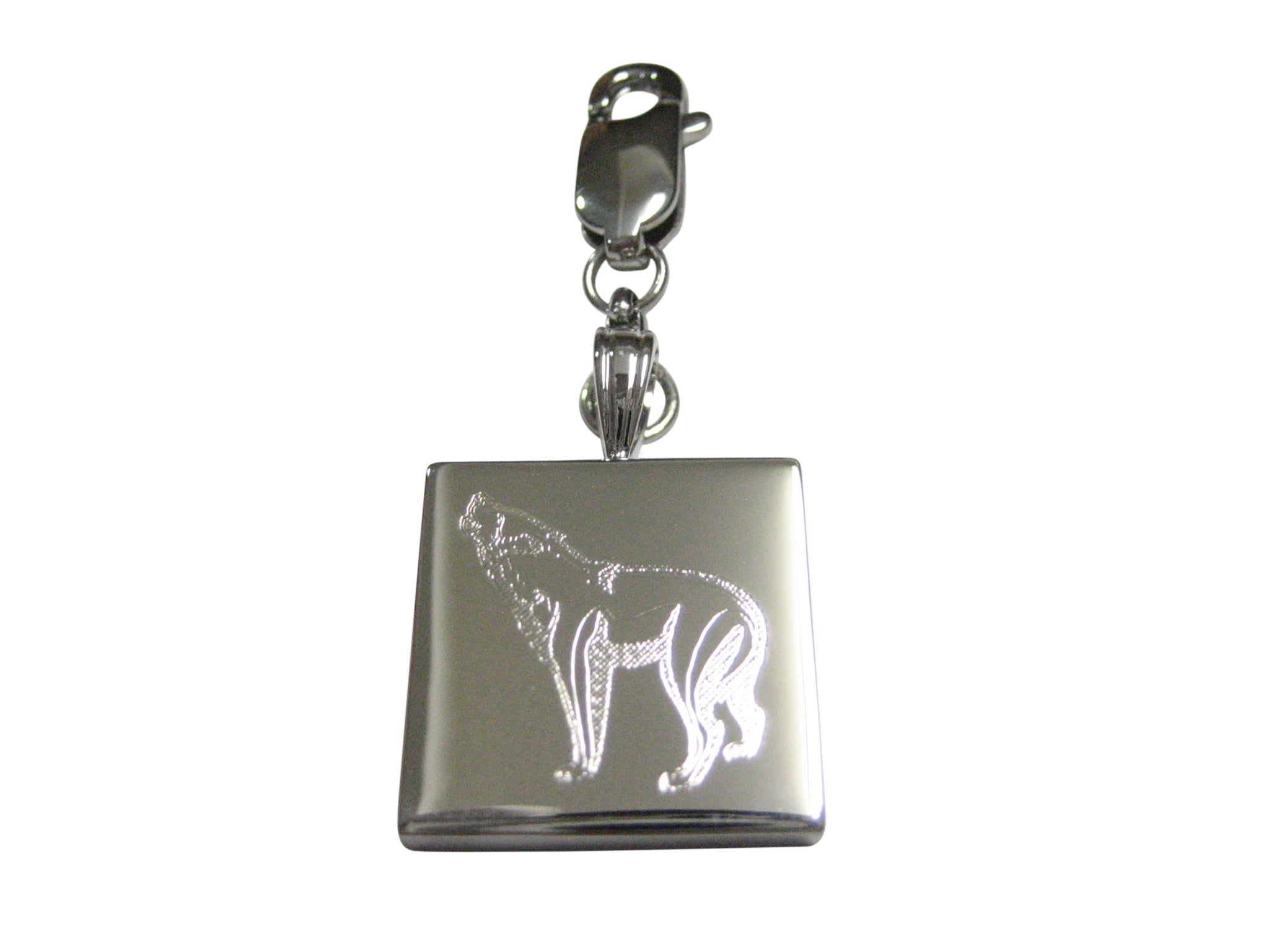 Silver Toned Etched Howling Wolf Pendant Zipper Pull Charm