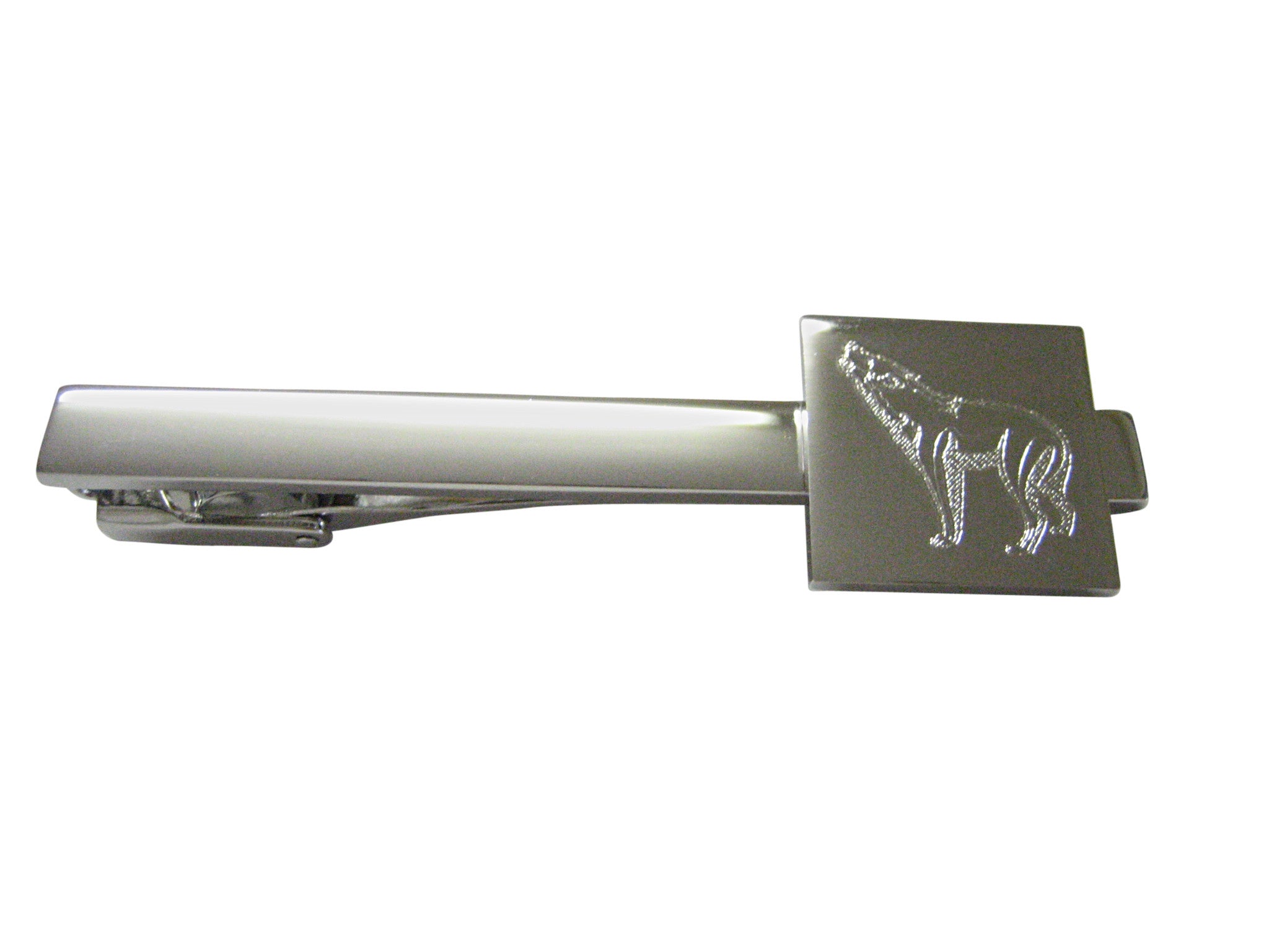 Silver Toned Etched Howling Wolf Square Tie Clip