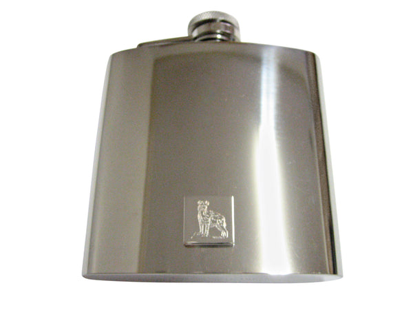 Silver Toned Etched Hyena 6 Oz. Stainless Steel Flask