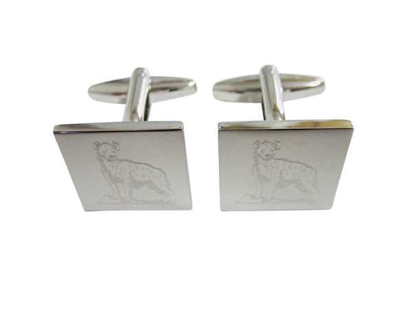 Silver Toned Etched Hyena Cufflinks