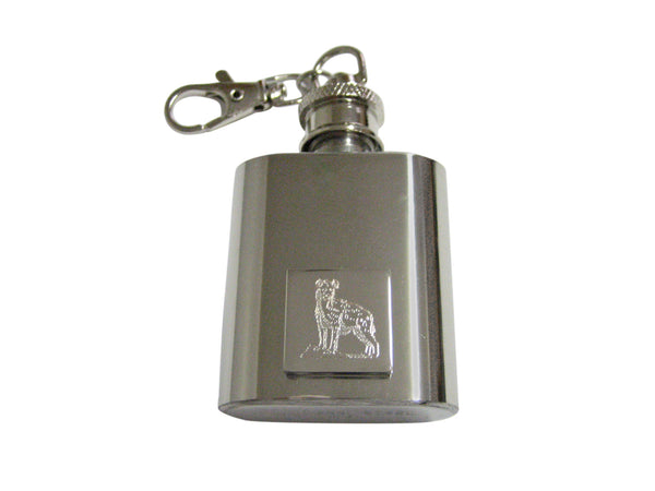 Silver Toned Etched Hyena 1 Oz. Stainless Steel Key Chain Flask