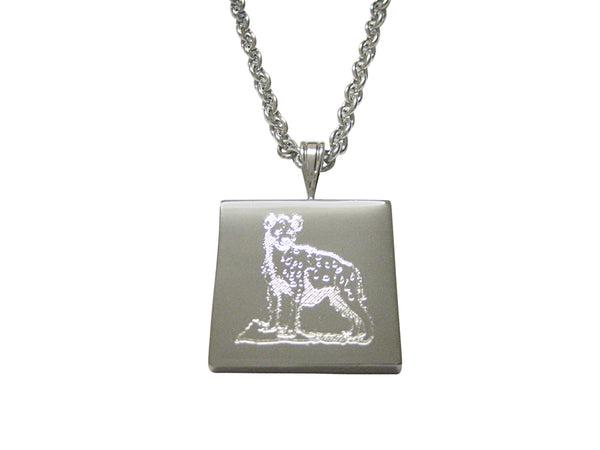 Silver Toned Etched Hyena Pendant Necklace