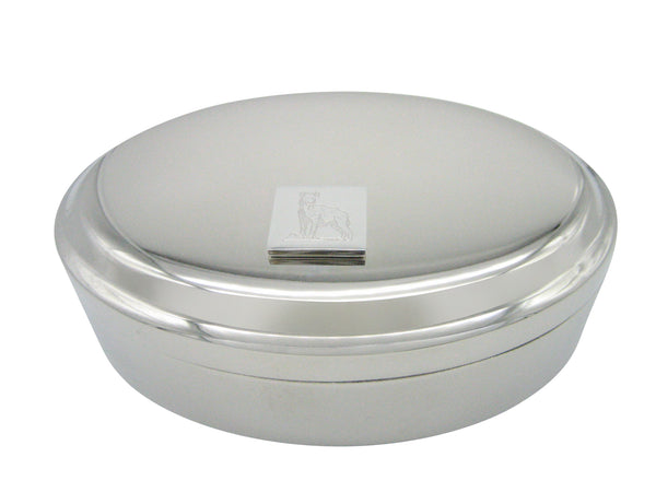 Silver Toned Etched Hyena Pendant Oval Trinket Jewelry Box