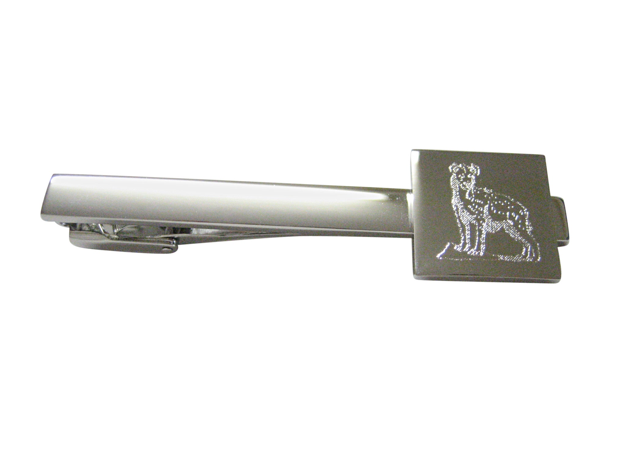 Silver Toned Etched Hyena Square Tie Clip