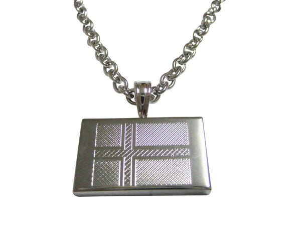 Silver Toned Etched Iceland Flag Pendant Necklace