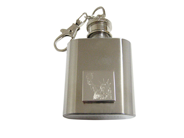 Silver Toned Etched Iconic Statue of Liberty 1 Oz. Stainless Steel Key Chain Flask