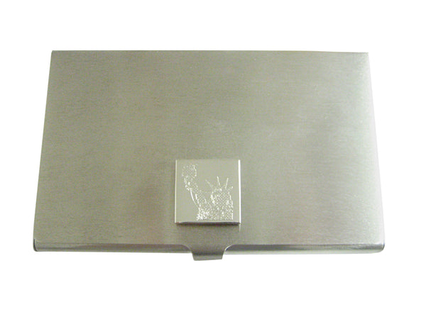Silver Toned Etched Iconic Statue of Liberty Business Card Holder