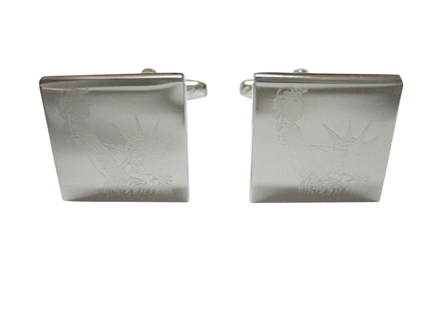 Silver Toned Etched Iconic Statue of Liberty Cufflinks