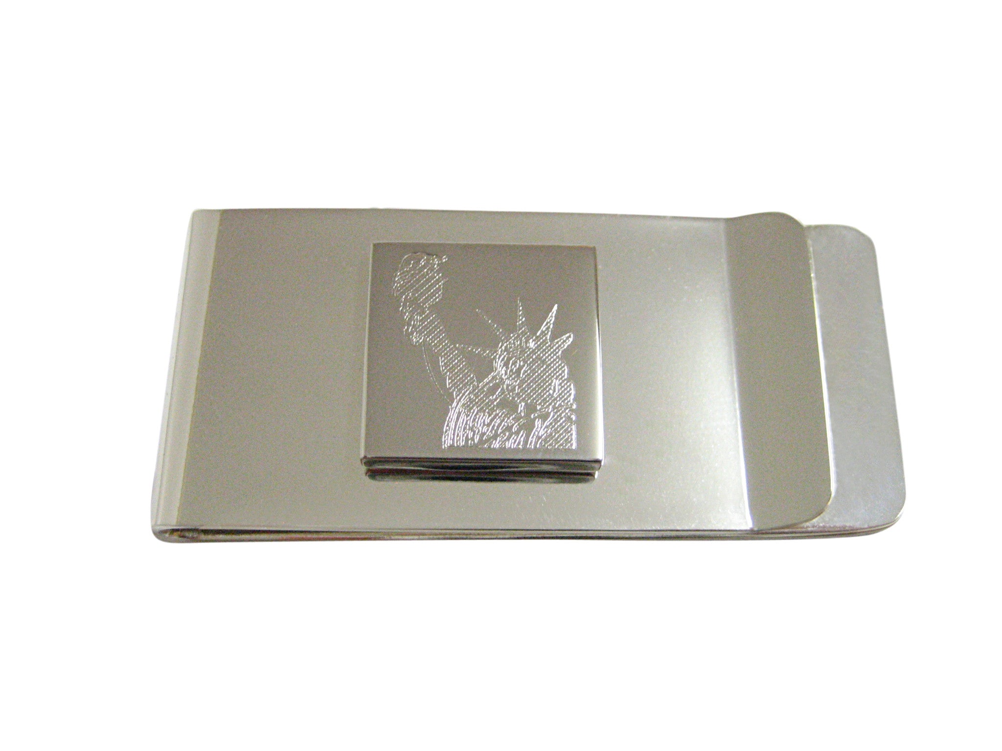 Silver Toned Etched Iconic Statue of Liberty Money Clip