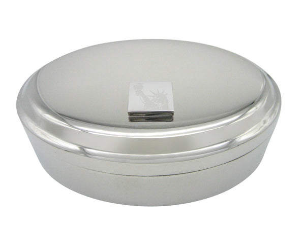 Silver Toned Etched Iconic Statue of Liberty Pendant Oval Trinket Jewelry Box