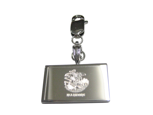 Silver Toned Etched Illinois State Flag Pendant Zipper Pull Charm
