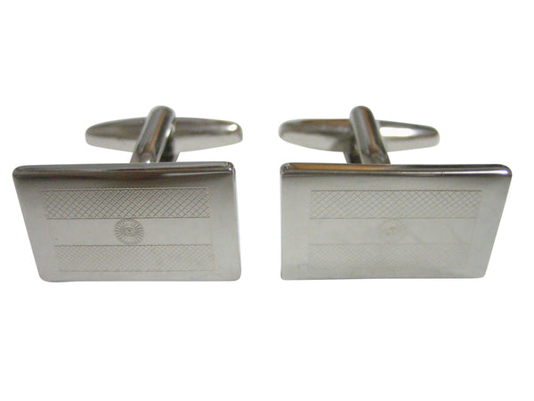 Silver Toned Etched India Flag Cufflinks