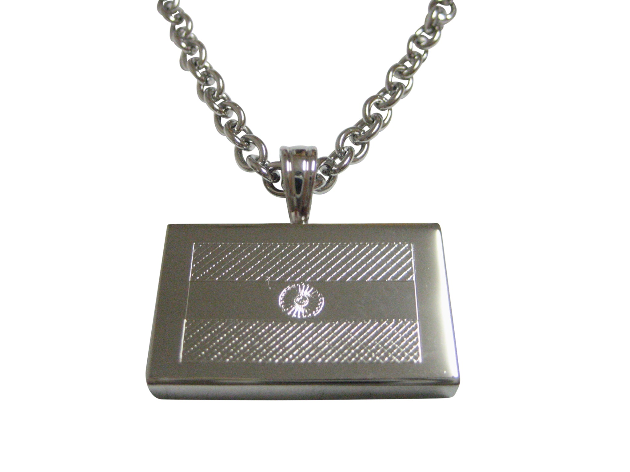 Silver Toned Etched India Flag Pendant Necklace