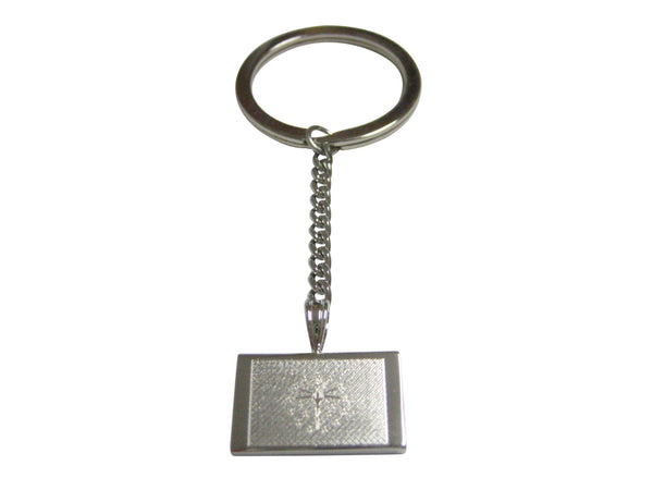 Silver Toned Etched Indiana State Flag Pendant Keychain