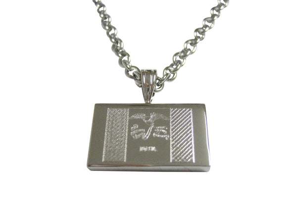 Silver Toned Etched Iowa State Flag Pendant Necklace