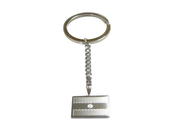 Silver Toned Etched Iran Flag Pendant Keychain