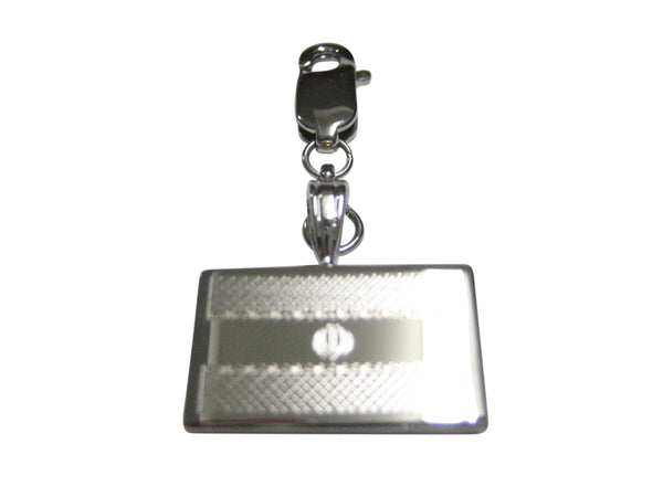 Silver Toned Etched Iran Flag Pendant Zipper Pull Charm