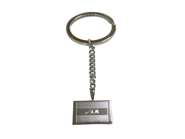 Silver Toned Etched Iraq Flag Pendant Keychain