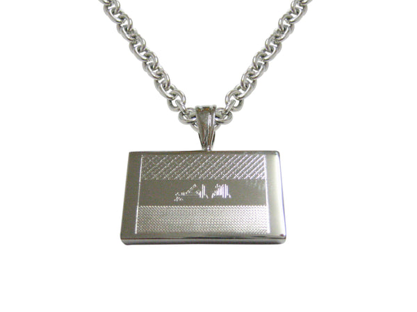 Silver Toned Etched Iraq Flag Pendant Necklace