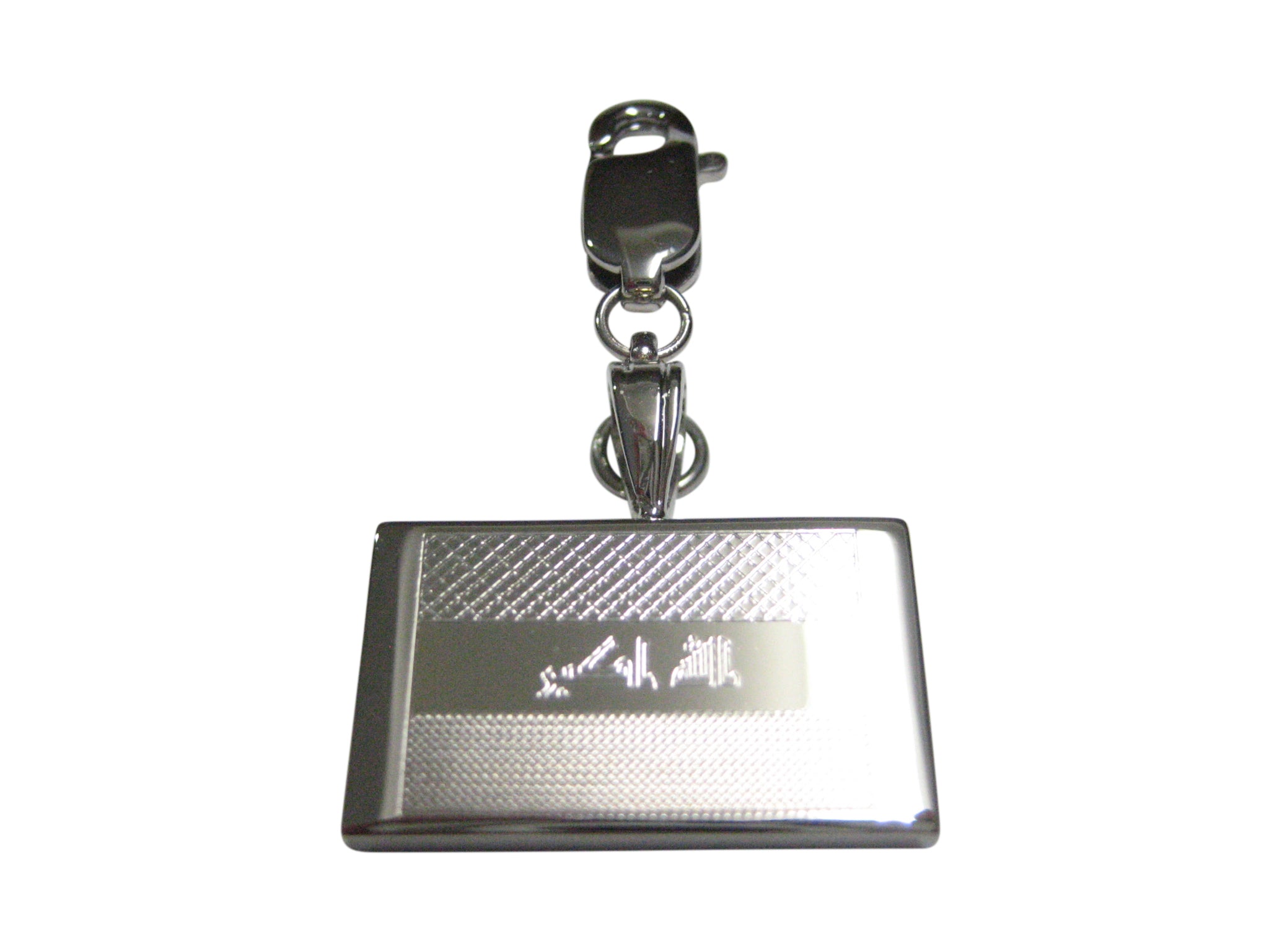 Silver Toned Etched Iraq Flag Pendant Zipper Pull Charm