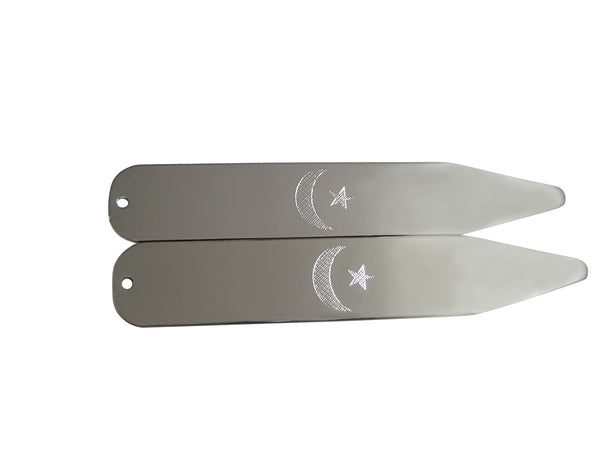 Silver Toned Etched Islam Flag Collar Stays