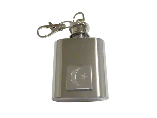 Silver Toned Etched Islam Flag 1 Oz. Stainless Steel Key Chain Flask
