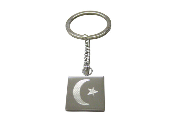 Silver Toned Etched Islam Flag Keychain
