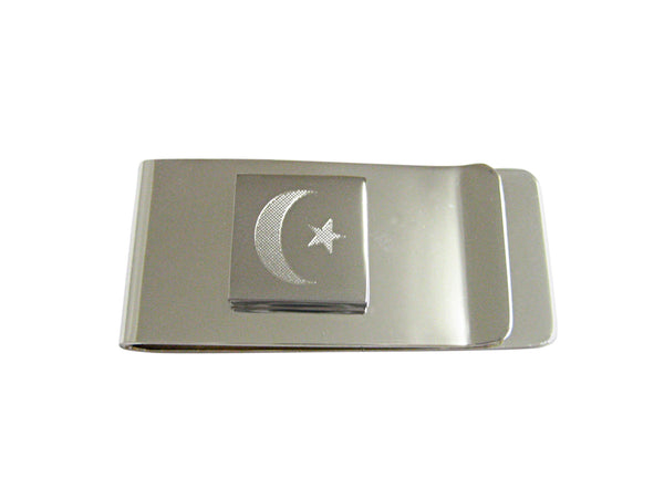 Silver Toned Etched Islam Flag Money Clip